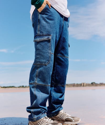  Enfant - PANTALON BAGGY CARGO GARÇON EN DENIM LOW IMPACT