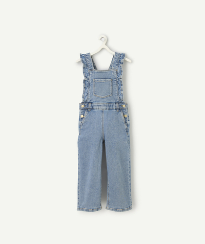 Our back-to-school outfits  radius - GIRL'S DUNGAREES IN LOW-IMPACT BLUE DENIM WITH WIDE LEGS