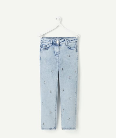  Kind - Lichtblauwe jeans met bloemenprint voor meisjes