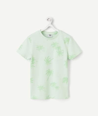 Current trends radius - SHORT-SLEEVED T-SHIRT FOR BOYS IN GREEN ORGANIC COTTON WITH PALM TREES