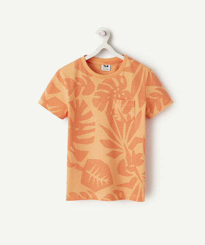 Current trends radius - orange organic cotton boy's short-sleeved t-shirt with leaf theme