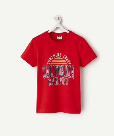 Back to school radius - boy's short-sleeved organic cotton t-shirt red california theme