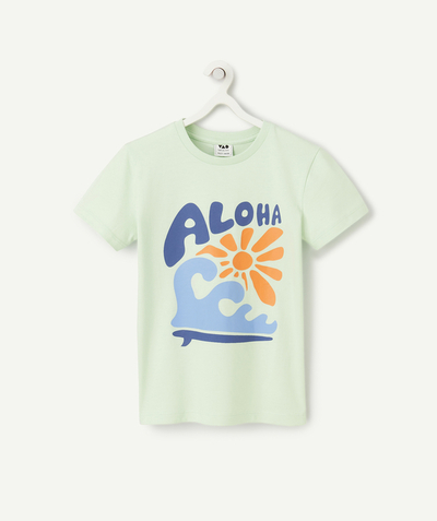Selection of the moment radius - boy's short-sleeved organic cotton t-shirt green aloha theme