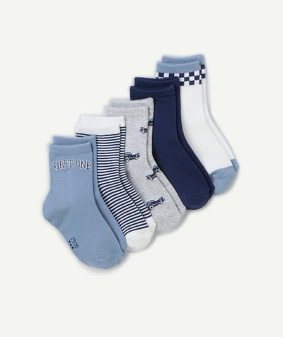  Enfant - LOT DE 5 PAIRES DE CHAUSSETTES GARÇON BLEU GRIS ET BLANC