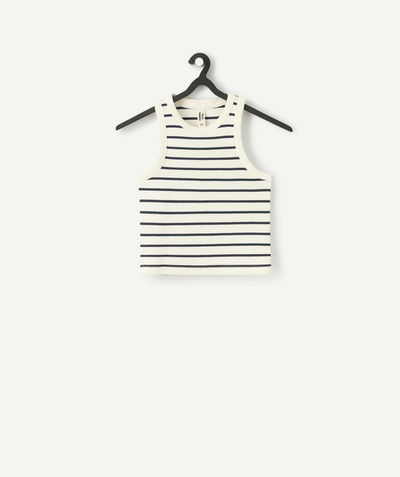 Teenage girl radius - girl's organic cotton ribbed tank top, white with navy blue stripes
