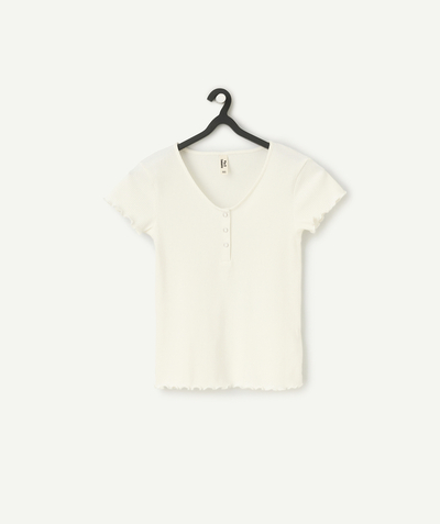 Ado fille Rayon - t-shirt manches courtes fille en coton bio côtelé blanc