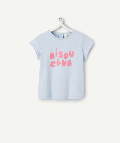 Soldes Categories Tao - t-shirt manches courtes bébé fille en coton bio bleu ciel bisou club