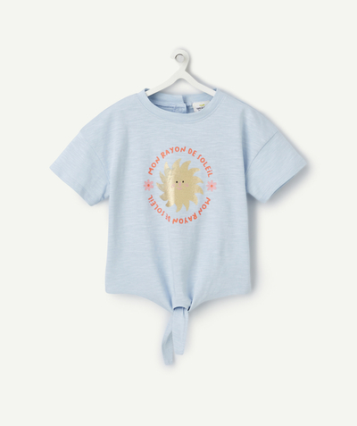 Soldes Bébé Fille Categories Tao - t-shirt bébé fille bleu avec message couleur dorée et pailletée