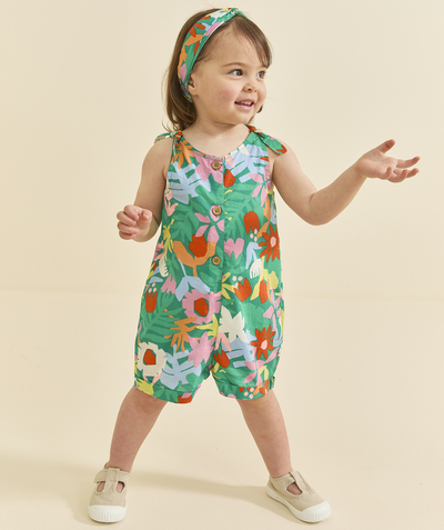 Sales Girl Tao Categories - organic cotton baby girl turban combishort with colorful foliage print