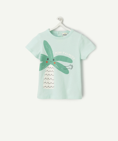 Selection of the moment radius - baby boy t-shirt in green organic cotton with palm tree and message