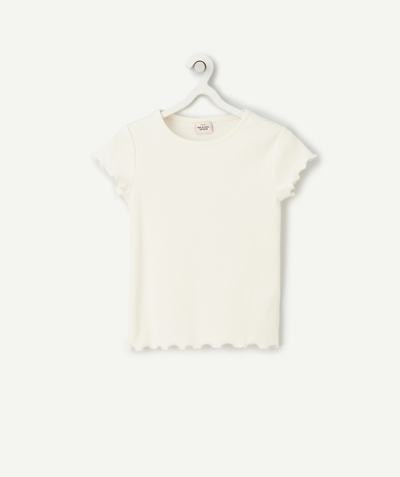 Selection of the moment radius - short-sleeved t-shirt for girls in ribbed ecru organic cotton
