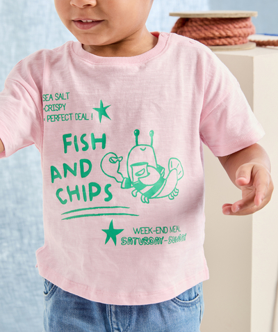 VERKOOP Tao Categorieën - T-shirt met korte mouwen in roze biologisch katoen met patroon voor babymeisjes