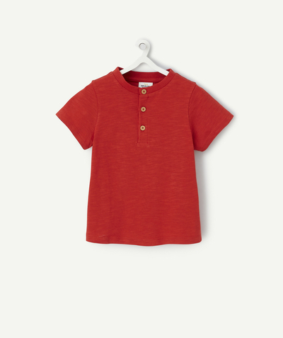 Tendance du moment Rayon - t-shirt bébé garçon en coton bio rouge avec boutons