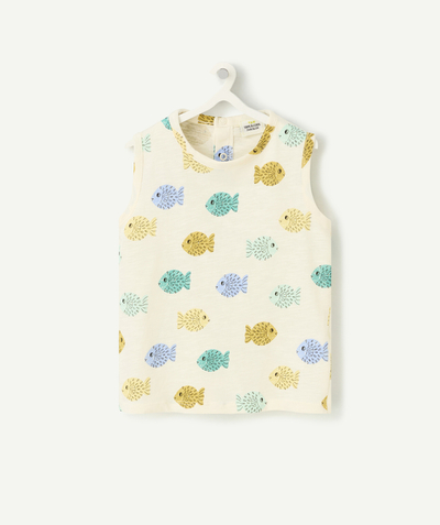 Selection of the moment radius - baby boy sleeveless t-shirt in fish print organic cotton