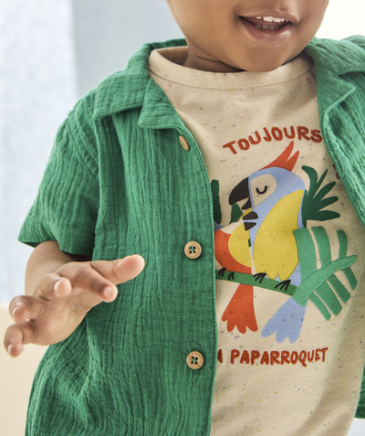 Soldes Bébé Categories Tao - t-shirt manches courtes bébé garçon beige imprimé mouchetés de couleurs et motif oiseaux