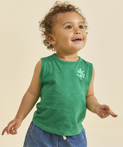 Soldes Categories Tao - débardeur bébé garçon en coton bio vert motif brodé