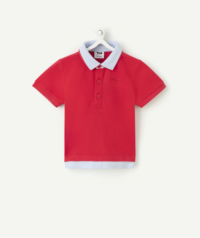 Shirt and polo Tao Categories - baby boy short-sleeved polo shirt in red and blue organic cotton