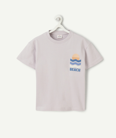  Kind jongen verkoop Tao Categorieën - Jongens-T-shirt in paars biologisch katoen met geborduurd strandthema