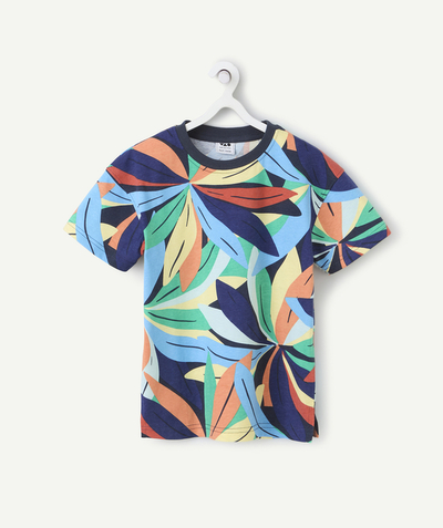 Selection of the moment radius - boy's short-sleeved t-shirt in tropical-print organic cotton