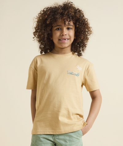 Sales Child Boy Tao Categories - baby boy t-shirt in beige organic cotton with palm trees and florida messages