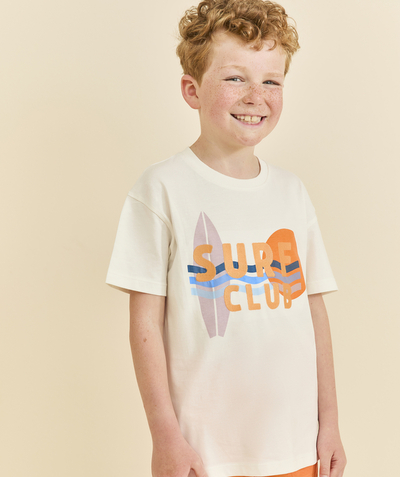Sales Child Boy Tao Categories - short-sleeved t-shirt for boys in white organic cotton with surf motif