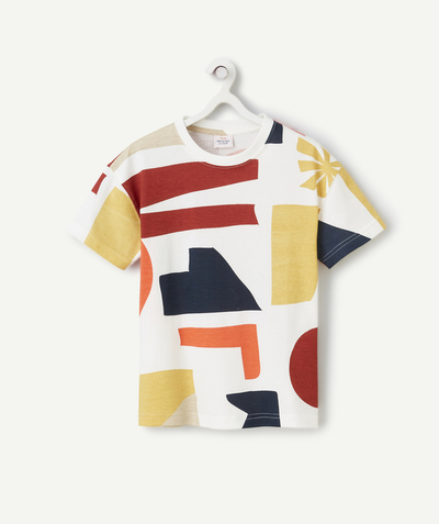 Sales Child Boy Tao Categories - boy's t-shirt in white organic cotton with colorful geometric print