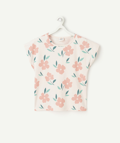 Tendance du moment Rayon - t-shirt manches courtes fille en coton bio rose pâle imprimé fleurs roses