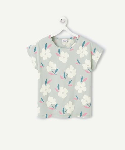 Soldes Categories Tao - t-shirt fille en coton bio vert imprimé à fleurs