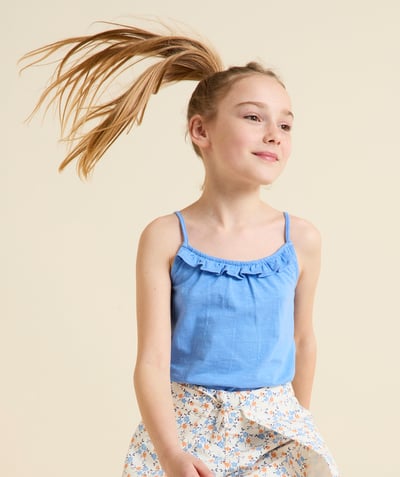 Current trends radius - girl's blue organic cotton tank top with ruffles