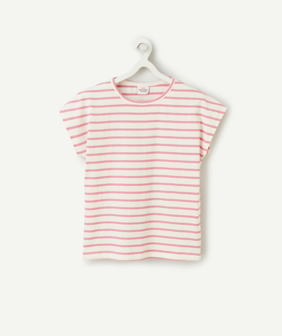 Selection of the moment radius - organic cotton girl's short-sleeved t-shirt with pink stripes