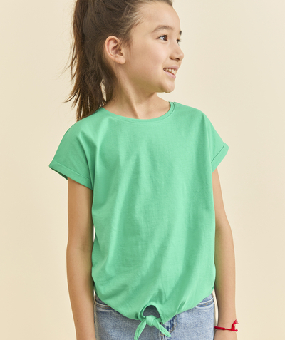 Tendance du moment Rayon - t-shirt manches courtes fille en coton bio vert avec noeud