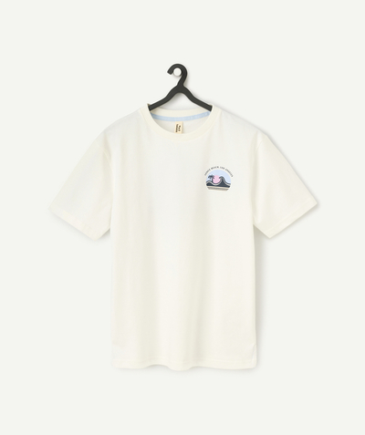 Teenage boy radius - short-sleeved t-shirt for boys in white organic cotton with beach motif