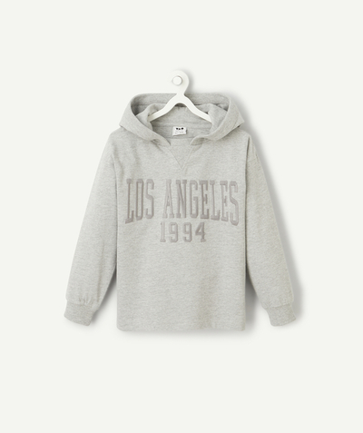 Our back-to-school outfits  radius - grey organic cotton boy's long-sleeved hooded t-shirt with campus theme