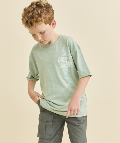Garçon Rayon - t-shirt manches courtes garçon en coton bio vert pastel motif skate