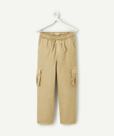 Kids radius - beige cotton boy's baggy pants with cargo pockets