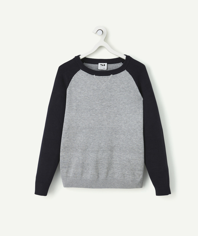 Boy radius - Boy's blue and grey knitted sweater in organic cotton