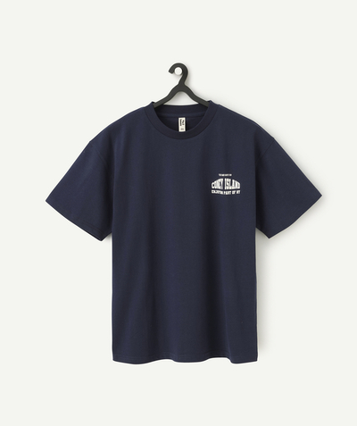 Ado garçon Rayon - t-shirt manches courtes garçon en coton bio bleu marine thème campus