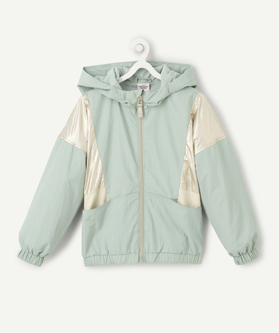 Girl radius - girl's hooded jacket in pastel green and iridescent recycled fibers
