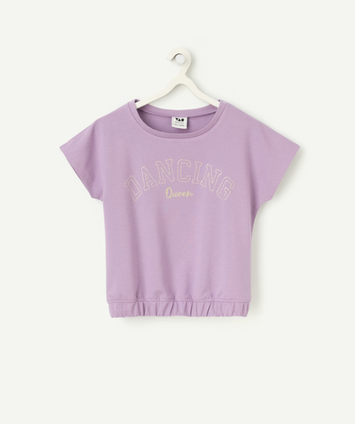 Girl radius - short-sleeved t-shirt for girls in purple viscose with gold message