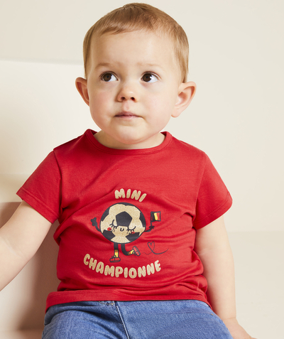 Capsule du moment Rayon - t-shirt rouge bébé fille en coton bio thème foot