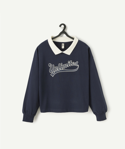 Teenage girl radius - long-sleeved t-shirt for girls in navy blue organic cotton with polo collar