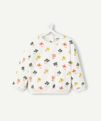 Baby girl radius - long-sleeved baby girl sweatshirt in ecru recycled fiber with flower print