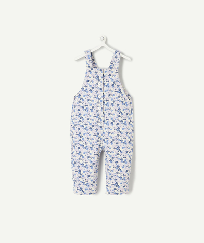 Baby radius - baby girl dungarees in ecru recycled fibers with little blue flowers