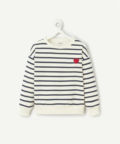 Kids radius - recycled fiber girl's navy blue striped sweater with heart