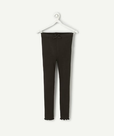  Child - Girl's black ribbed leggings in organic cotton