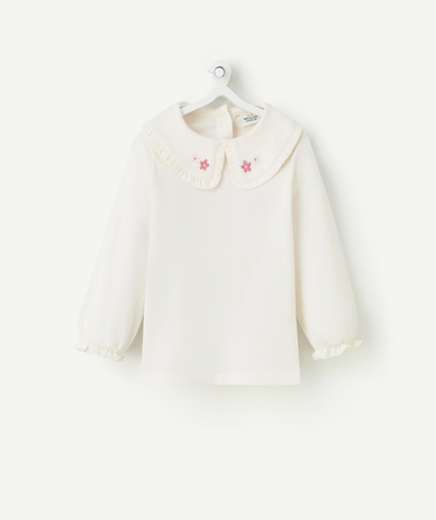 Baby girl radius - long-sleeved baby girl t-shirt in organic cotton with claudine collar