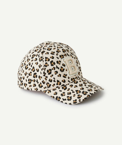 Back to school radius - girl's beige leopard print cap with embroidered patch letter B