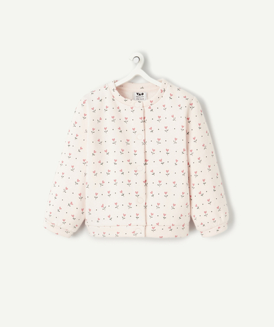 Nos tenues de la rentrée  Rayon - cardigan bébé fille en fibres recyclées rose pâle avec imprimé fleurs en forme de cœur