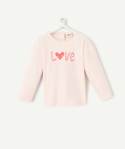 Baby girl radius - long-sleeved baby girl t-shirt in pale pink organic cotton with love motif