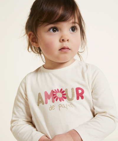 Baby girl radius - long-sleeved baby girl t-shirt in ecru organic cotton with love message